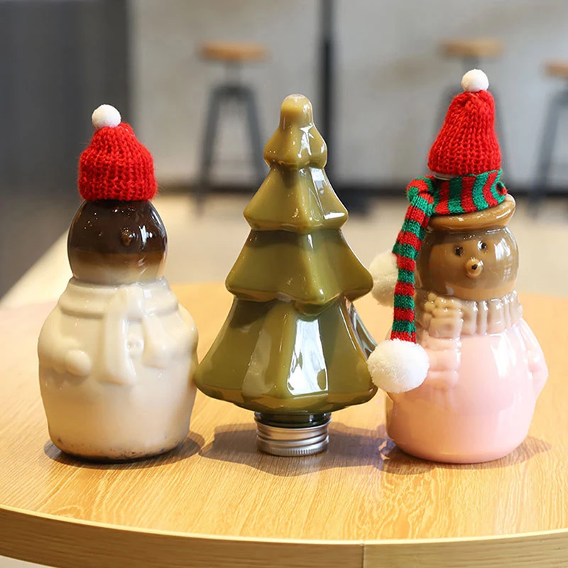 

400ml Christmas Snowman Xmas Tree Transparent Drinking Bottle Cold Drink Ice Coffee Milk Tea Juice Cup