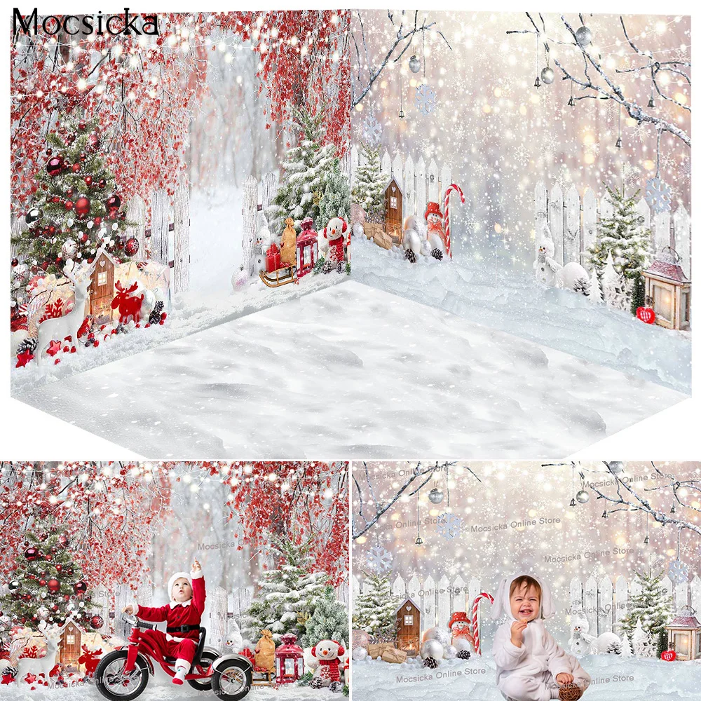 Рождественский фон для фотосъемки красный Рождественская елка боке Снеговик снежинка подарок Декор Фон семейный ребенок портрет Fhoto студия
