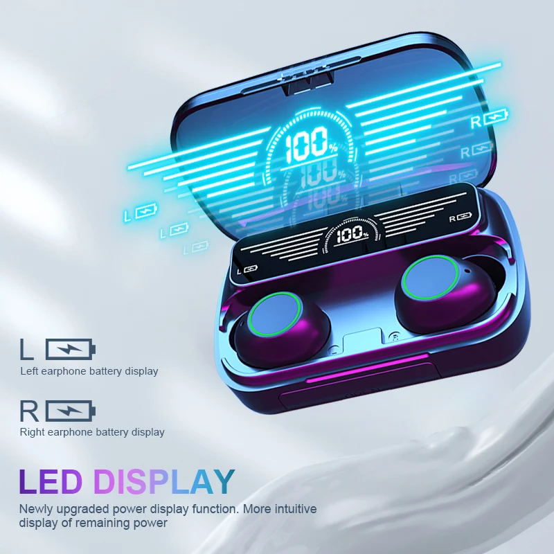 Оригинальные беспроводные наушники Bluetooth Original Wireless Earphone TWS Stereo Headset Hifi Bass Earbuds Waterproof с LED-дисплеем и сенсорным управлением.