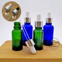 10pcslot 5ml to 100ml lab blue round glass refined oil bottle with glass droppers silver circle for measuring containers
