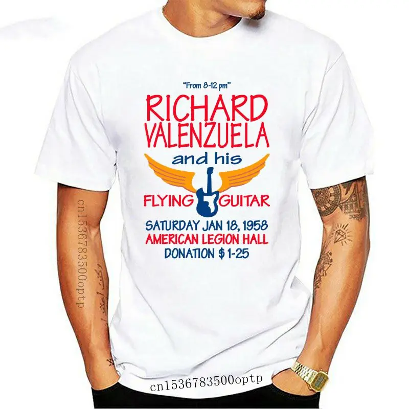 

Camiseta divertida con gráfico de guitarra voladora de La Bamba, camisa con estilo de póster de Ritchie Valens, nueva