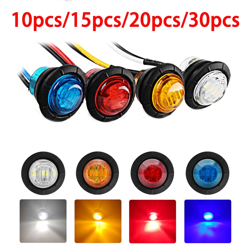 

10/15/20/30 PCS 12V/24V Round Trailer Side Marker Lights Yellow White Red For Trucks Clearance Lights Truck Turn Signal Lamp