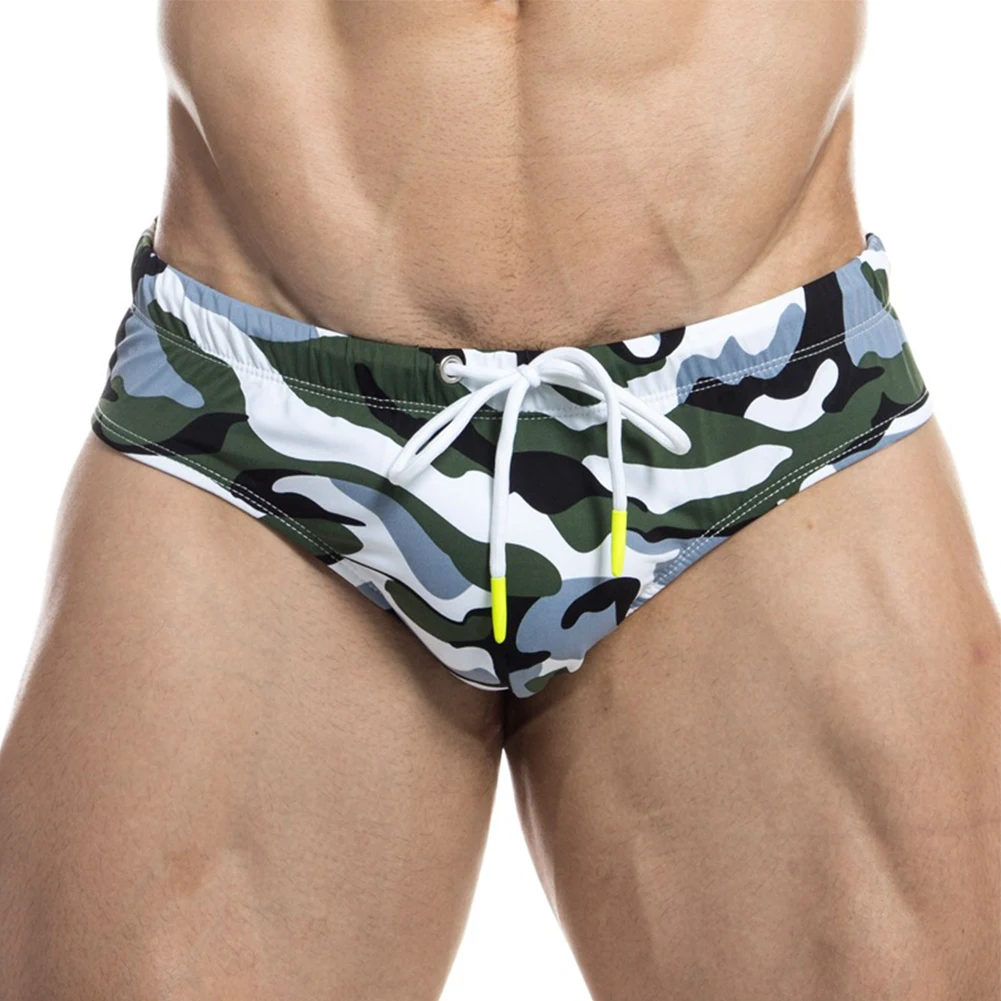 

Men Camouflage Bathing Suits Trendy Printed Striped Swimming Trunks Bikini Briefs Trunks Low-Rise Surfing Swimwear Swimsuit