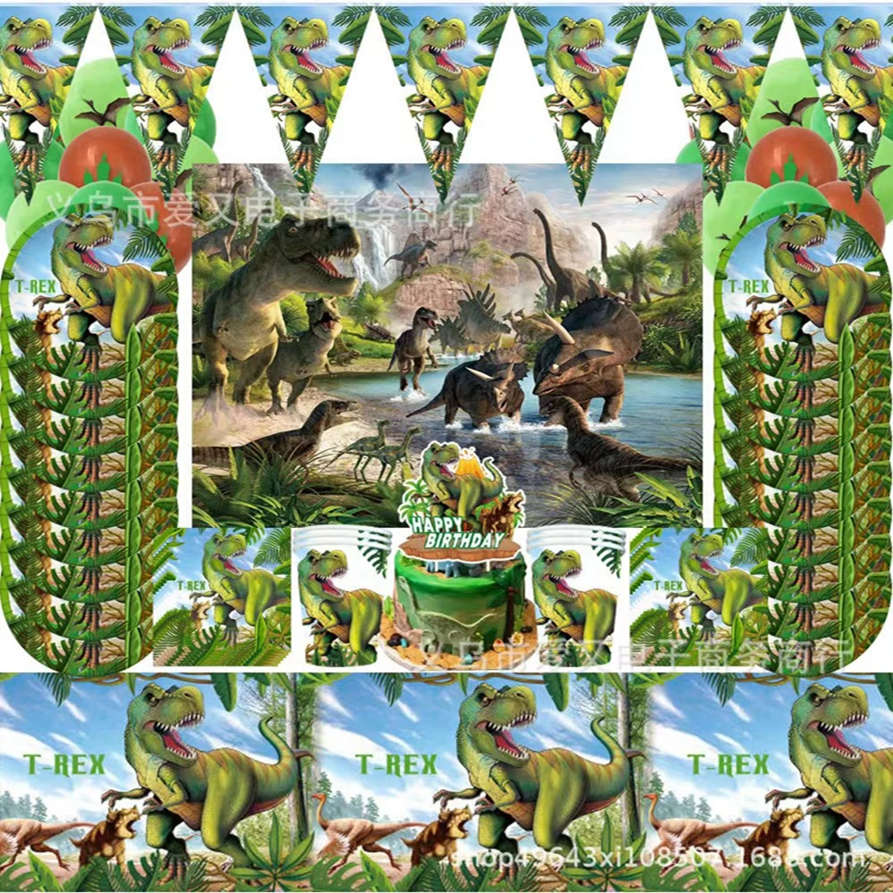 

Jurassic World Dinosaur Theme Disposable Tableware Jungle Safari Dinosaur Wild Roar Kid Happy Birthday Party Decoration