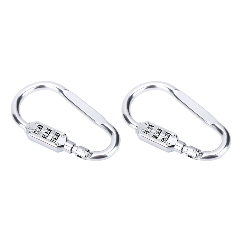 

New 2X Silver Carabiner Lock D-Ring Chain Clip Hook Hiking Bag Luggage Security Carabiner Lock 3 Dial Password Padlock Tool