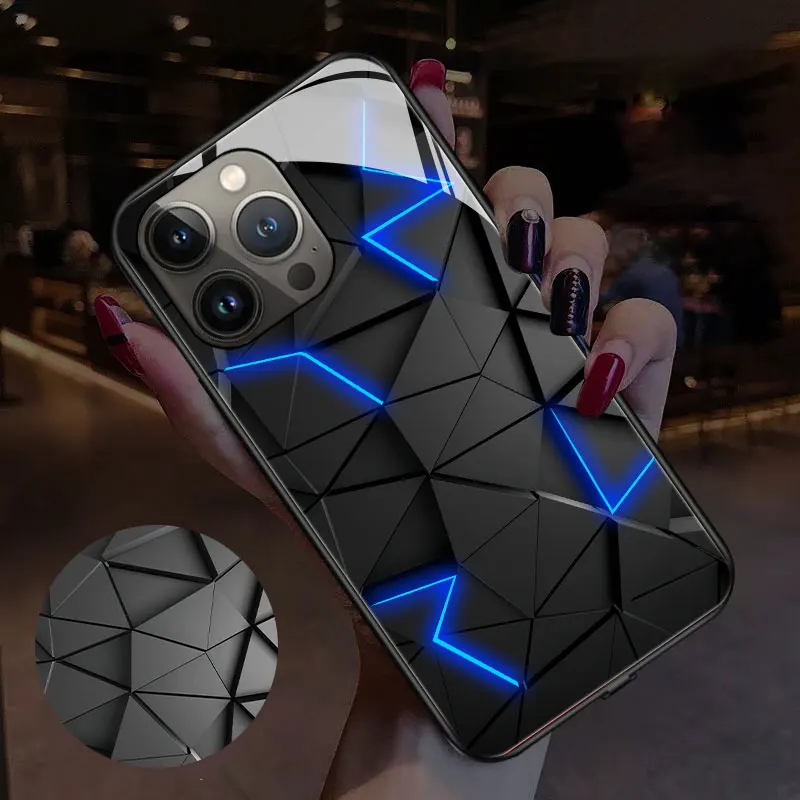 Science Fiction Geometry Led Lights Up Cover Smart Luminous Phone Case For Iphone 14 Cover 14Plus 14PRO 14ProMax Mobile Shells