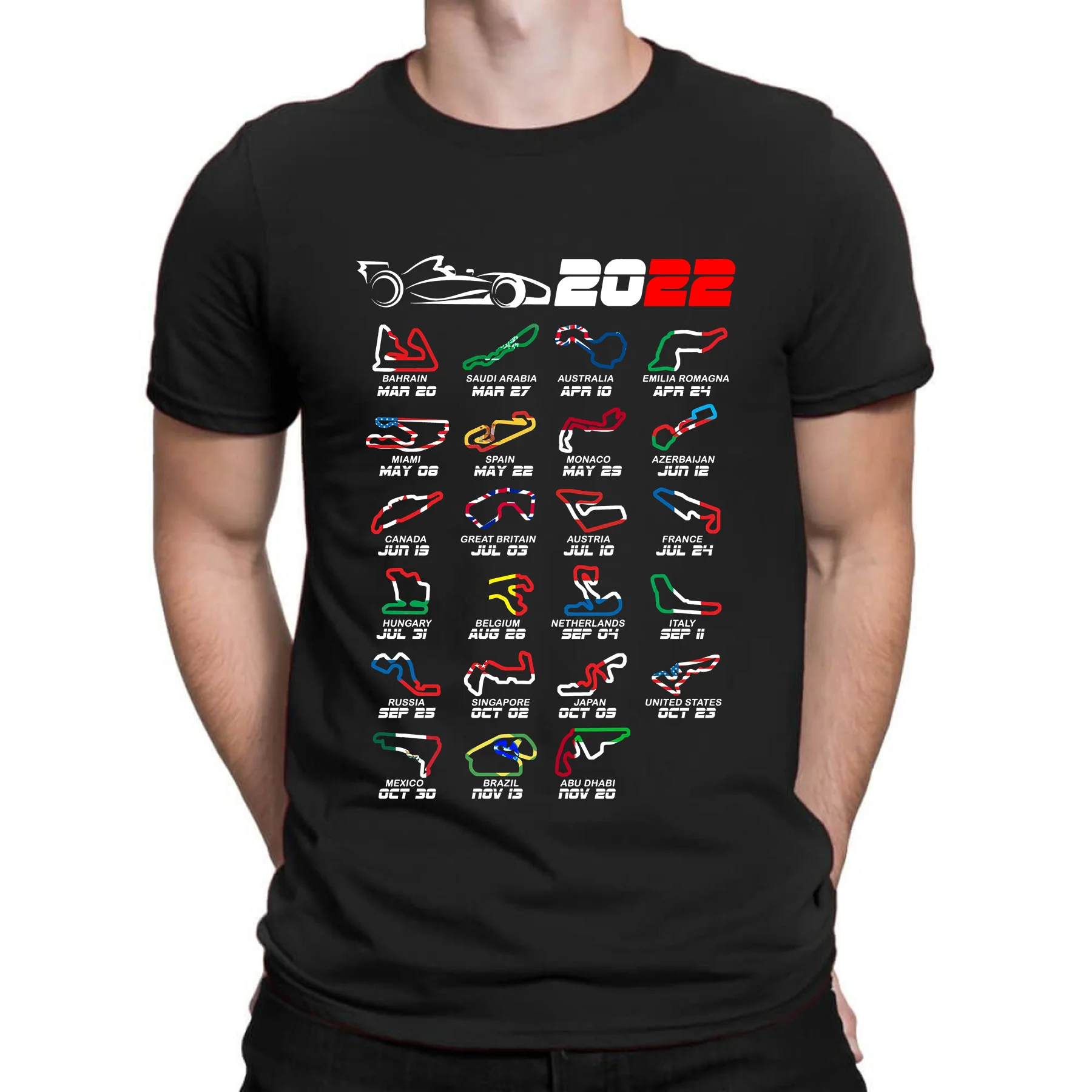 

Amazing Shirt Casual Oversized Calendar Formula Race Cars 2022 Circuits Essential T-shirt Men T-shirts Graphic Streetwear S-3XL