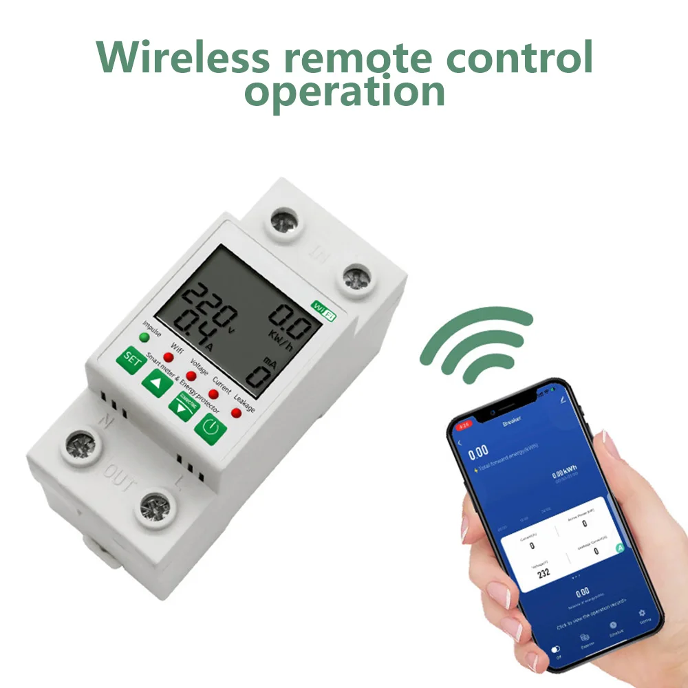 

2P 63A TUYA APP Din Rail WiFi Smart Circuit Earth Leakage Over Under Voltage Protector Relay Device Switch Power kWh Meter