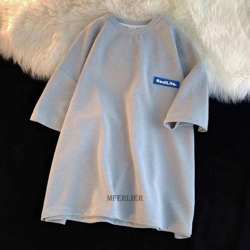 

summer men women waffle plaid tshirt short sleeve letter plus size 8XL loose young high street tees tops skate tshirt simple 52