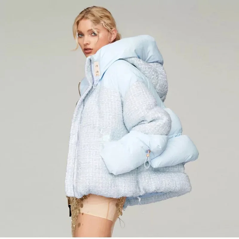 2022 New Winter Spot Women's Fluffy Down Jacket Oversized Thickening Warm Suitable For Cold Weather Contrast Color Casual Parkas