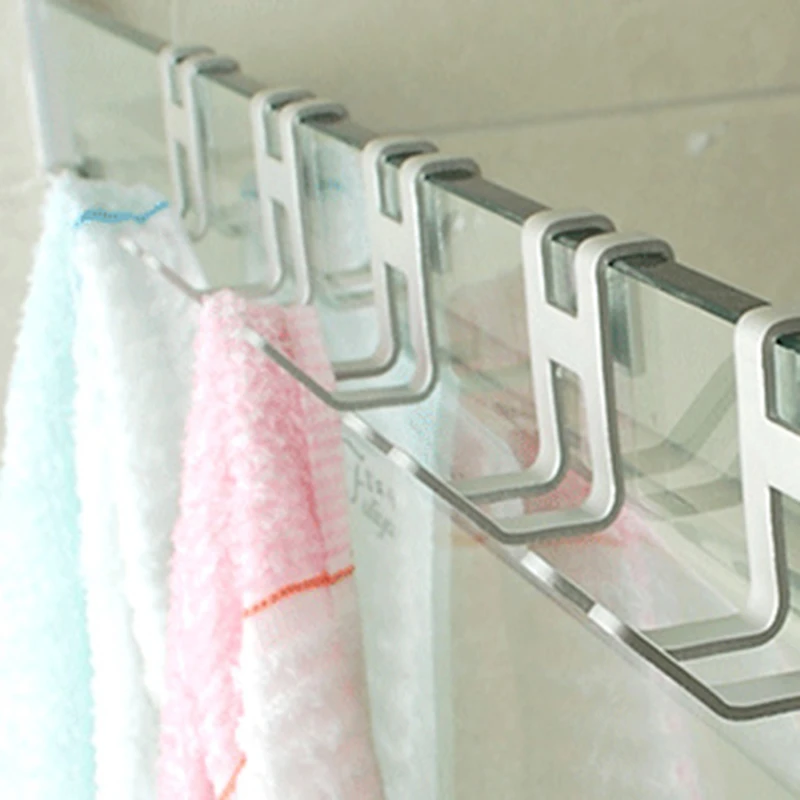 

Mini Space Aluminum Metal Frameless Shower Glass Door Hook Hole Free Towel Rack Hanger Key Holder Bathroom Clothes Organizer