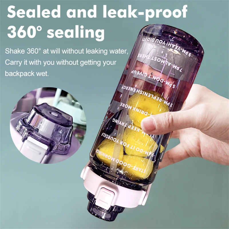 Бутылка для воды на 2 литра с маркером времени и соломинкой большая емкость