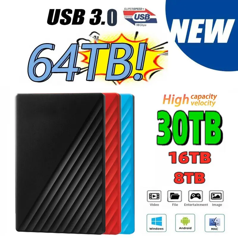 

2023 New Portable 1TB 2TB SSD 4TB 16TB External Hard Drive Type-C USB 3.1 High Speed 8TB External Storage Hard Disks For Laptops