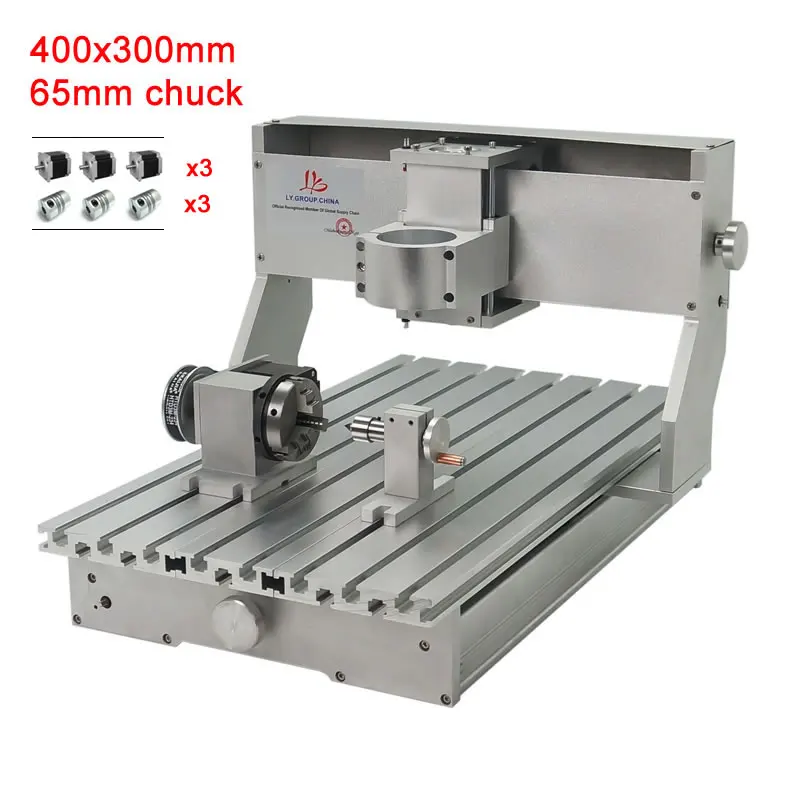 

DIY cnc 3040 engraving machine frame 4axis 65mm chuck with Nema23 stepper motors and limit switch diy kit for woodworking metal