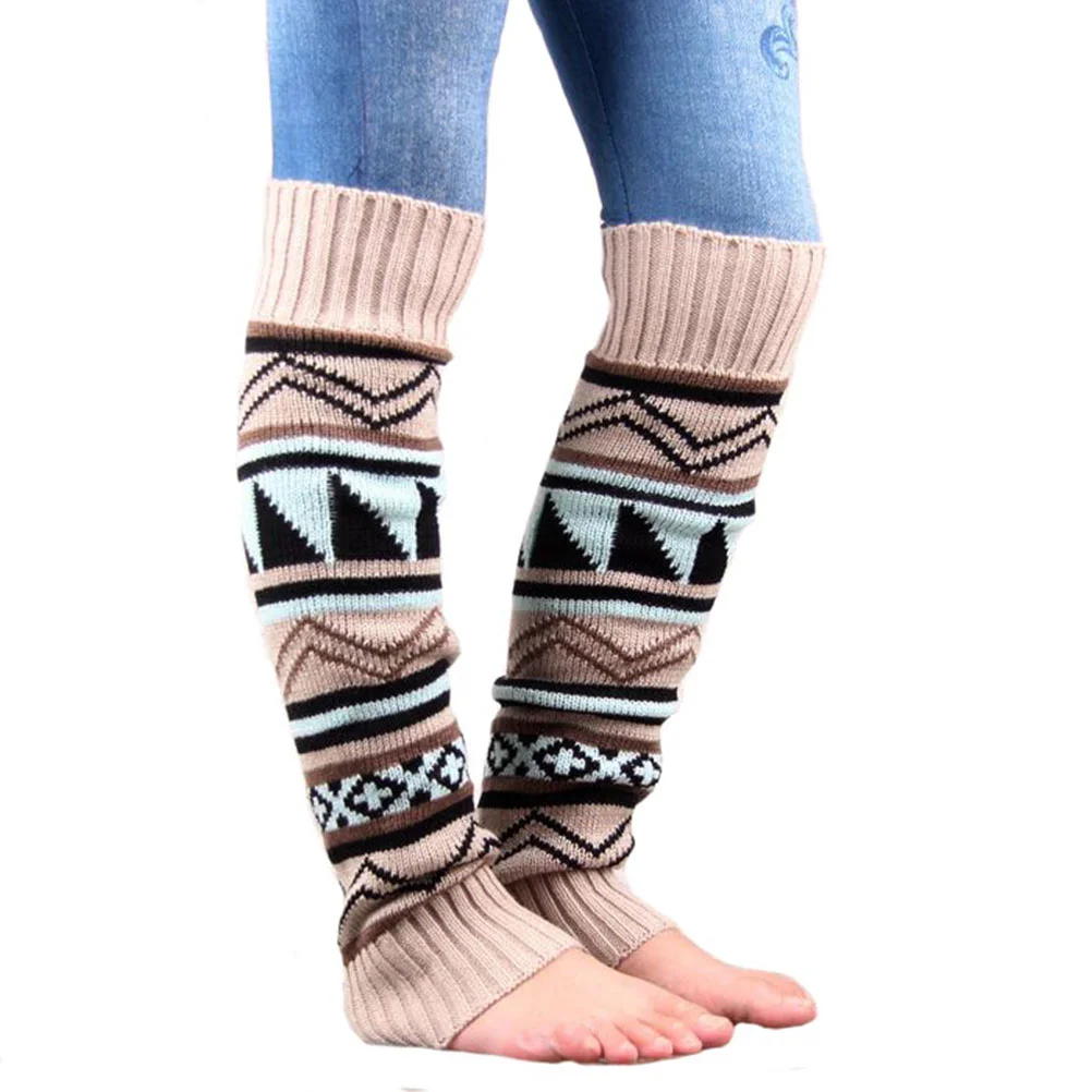 

Knit Crochet Long Boot Socks Leg Warmers (Beige)