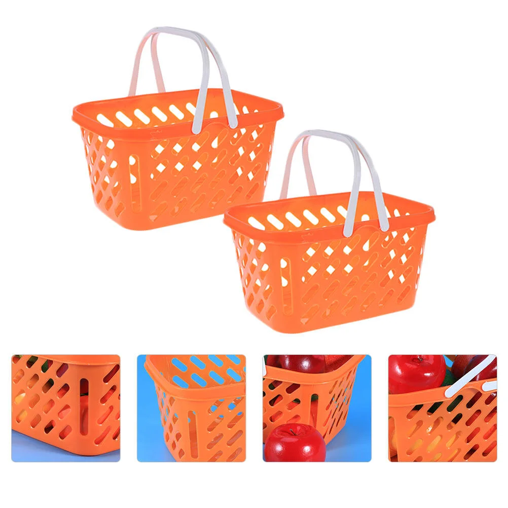 

2 Pcs Veg Basket Filler Grocery Kids Pretend Play Toy Bathroom Portable Shopping Abs Raw Material Storage Customer Child