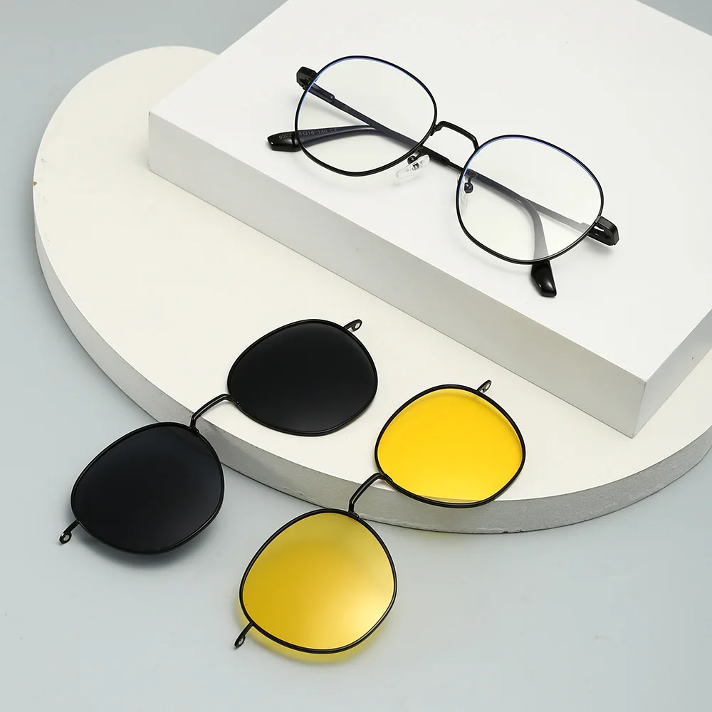 VCKA 3 IN1 Big Frame Myopia Round Sunglasses 2025 NEW Men Women Magnetic Clip Prescription Polarized Optics Glasses -0.50 to -10