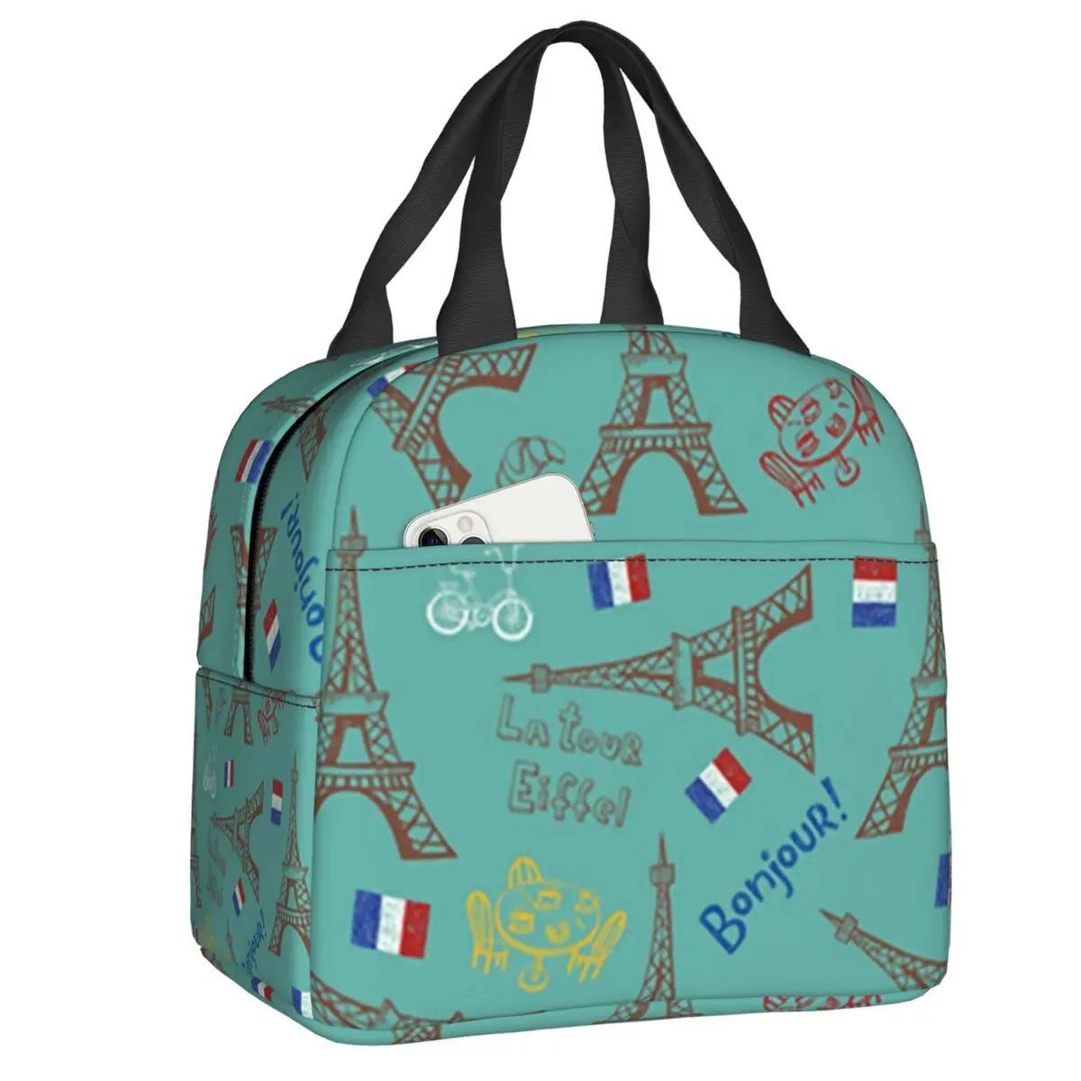 

French Paris Eiffel Tower Souvenir Gift Insulated Lunch Bags for School France Flag Patriotic Portable Cooler Thermal Lunch Box