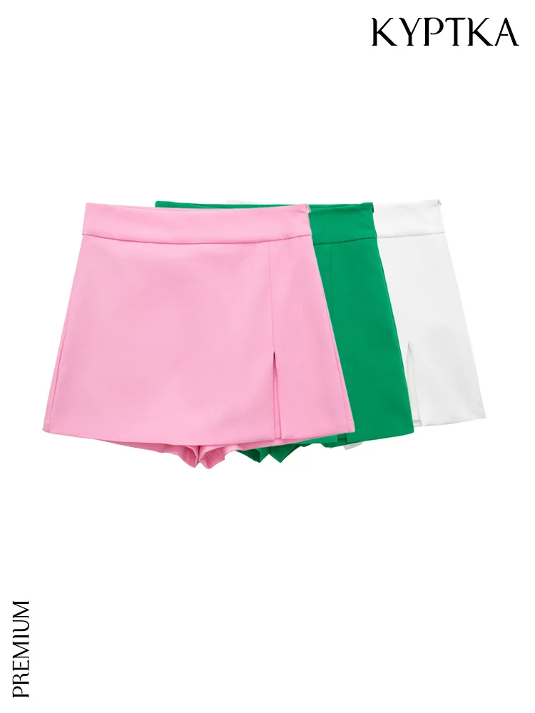 

KYPTKA Women Fashion With Slit Office Wear Shorts Skirts Vintage High Waist Side Zipper Female Skort Mujer