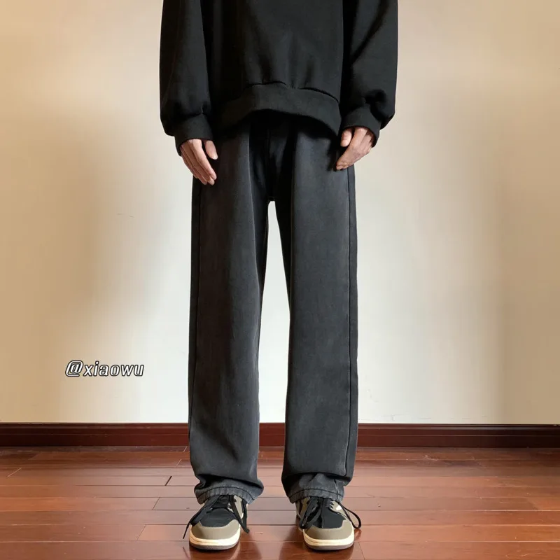 Winter Fleece Jeans Men Warm Fashion 3 Colors Casual Baggy Straight Jeans Men Streetwear Loose Denim Pants Mens Trousers M-2XL