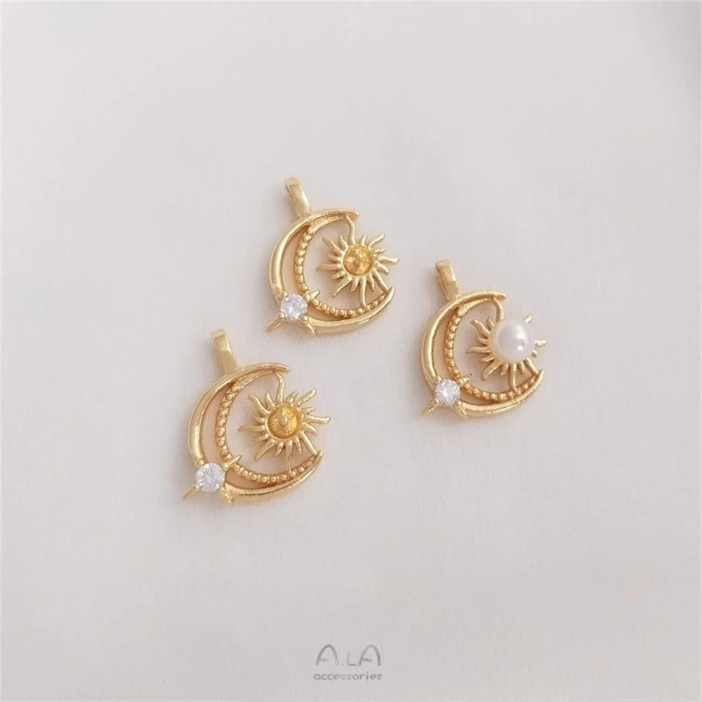 14 К Цвет Золотая Звезда Луна Солнце Держатель Для Бисера Подвеска Ручной Работы