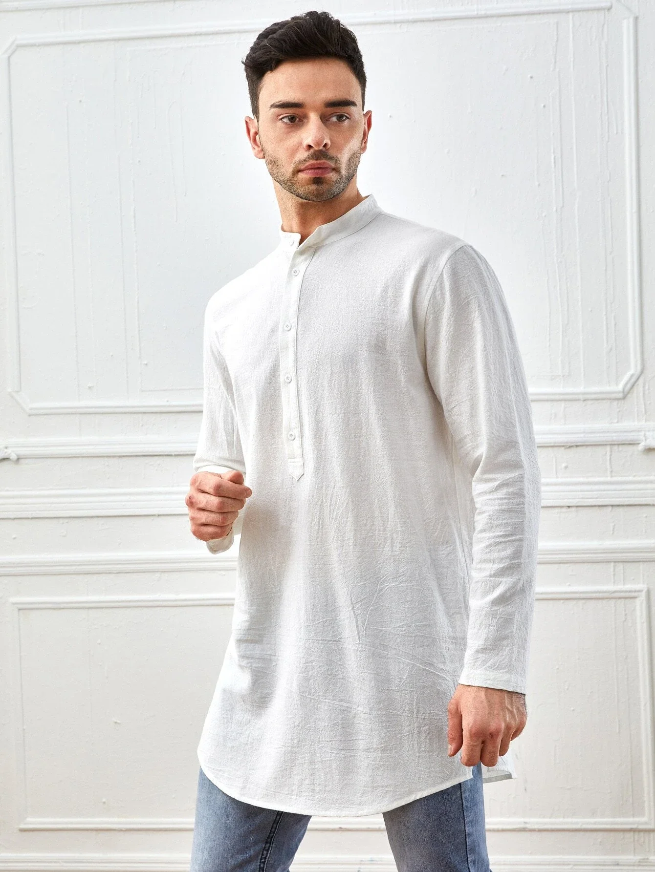 

Men Button Half Placket Shirt