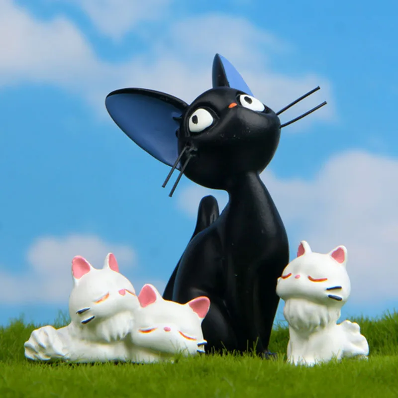 

Cartoon Witch Black Cat Jiji White Kitten Kiki Anime Figurines Model Miniature Landscape Decoration DIY Dollhouse Kids Toys Gift
