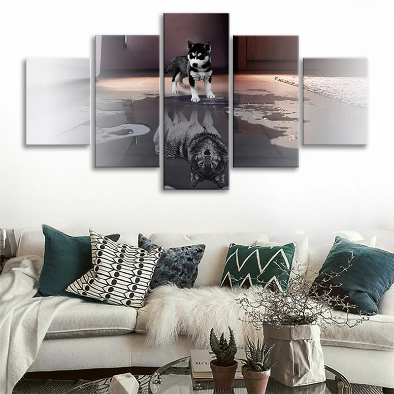 

5 Panels Canvas Art Painting Print Modern wolf Pictures Art Gallery Wrapped for Bedroom Wall Decor