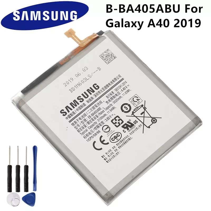 

Original EB-BA405ABE EB-BA405ABU 3100mAh battery For SAMSUNG Galaxy A40 2019 SM-A405FM/DS A405FN/DS GH82-19582A + Tools