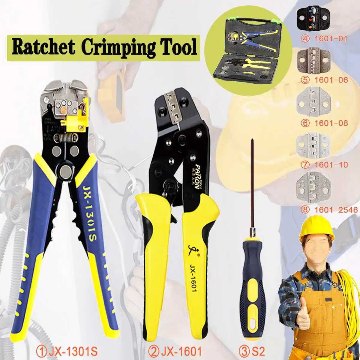 

JX-D5301 Professional Multifunctional Ratchet Terminal Crimping Tool Wire Strippers Terminals Pliers Kit Tool Set Box EU Stock