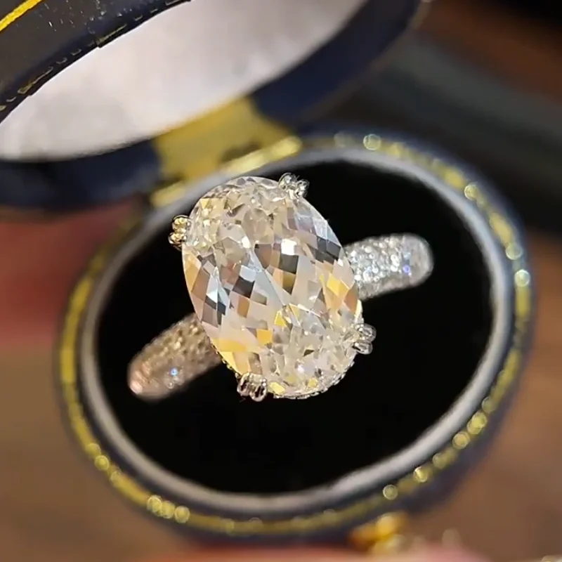 Фото Кольца CEICI 6CT 9X13MM 5A с цирконами для женщин, серебро S925 с покрытием из 18-каратного золота, обручальное кольцо с лабораторным бриллиантом в форме цветка, изысканные ювелирные изделия №1