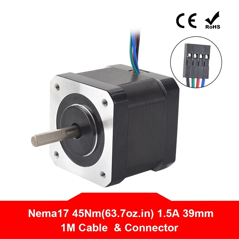 

4-lead Nema17 Stepping Motor 42 Motor 1.5A 39mm 45Ncm 1m Cable Nema 17 Step Motor for 3D Printer/CNC XYZ