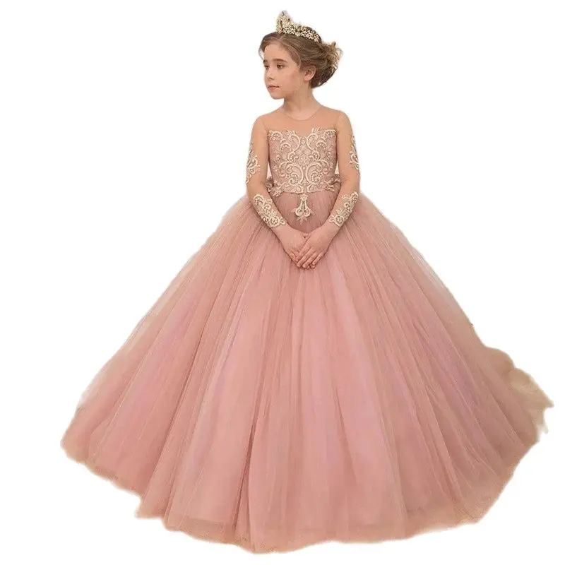 

Elegant Ruffles Ball Gown Flower Girl Dresses New Crystal Kids Princess For Weddings Party Pageant Gowns vestidos de fiesta