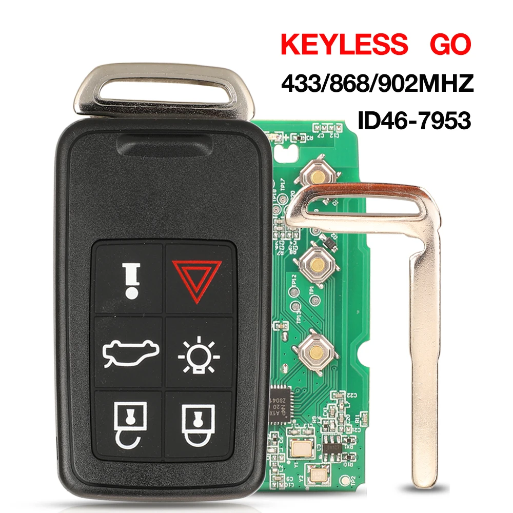 jingyuqin 433/868/902MHZ ID46 PCF7953 Chip Keyless Go KR55WK49266 Car Remote Key For VOLVO XC60 XC90 S90 S60 2009-2014 5WK49224