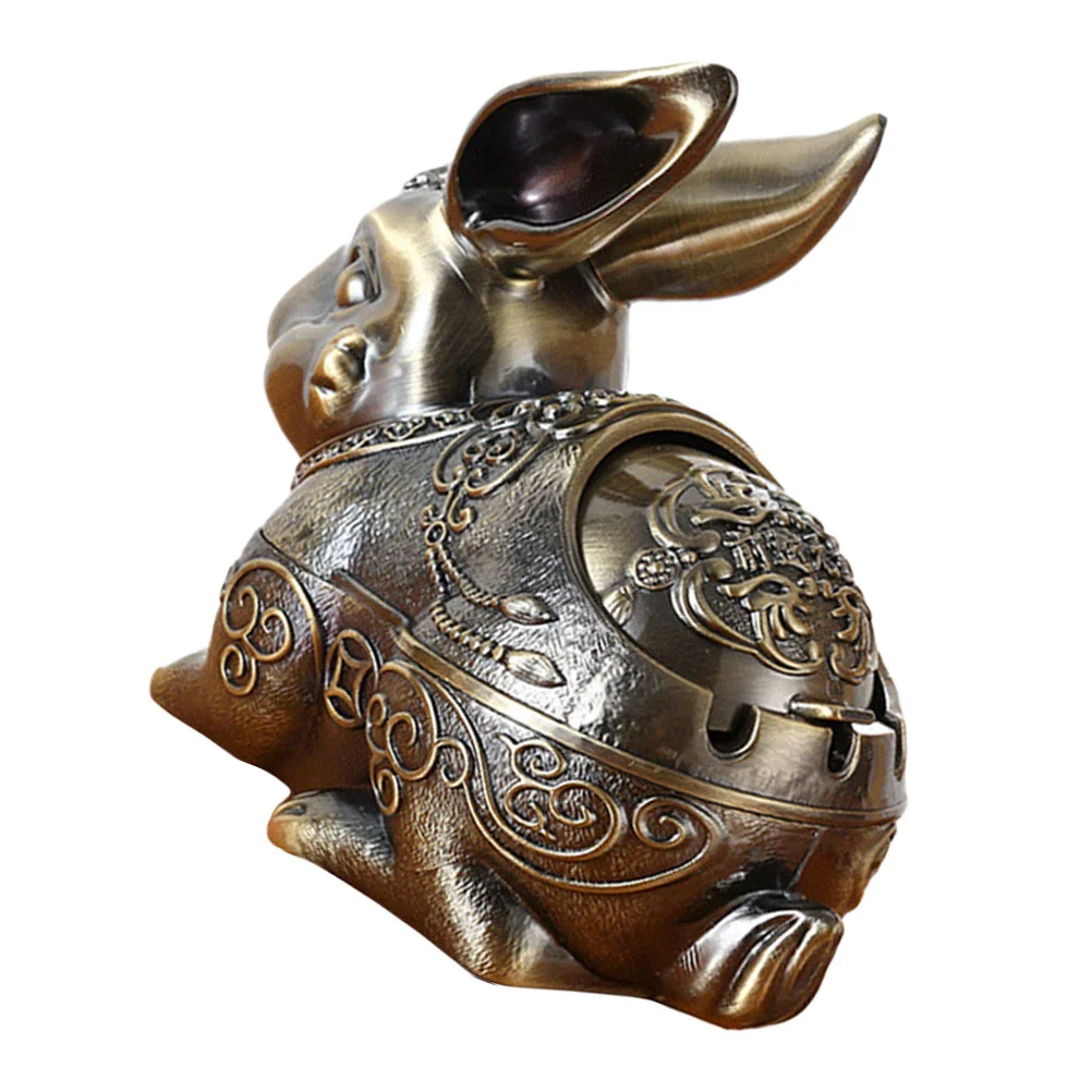 

Ashtray Vintage Statue Rabbit Bunny Lid Cigarette Cigar With White Ash Decorative Black Wallpaper And Animal Metal Desktop