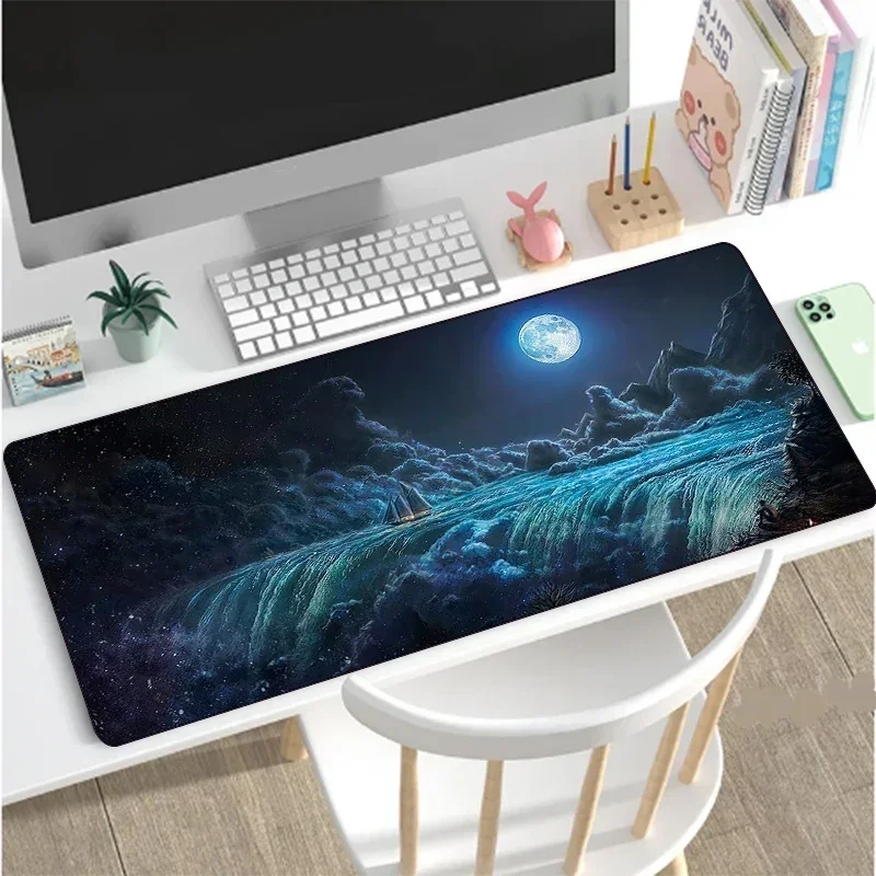 Keyboard Mouse Pads Deep Forest Gamer Mousepad Moon Gaming Mats Large Locking Edge 90x40 CM Laptop Deak Mat XXL Office Rug