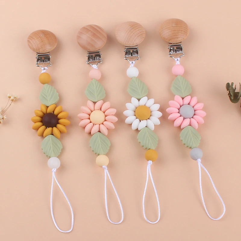 

Baby Handmade Pacifier Chain Clip Dummy Nipples Holder Clips Flower Silicone Teething Chain Toy Gifts for Cute Baby Accessories