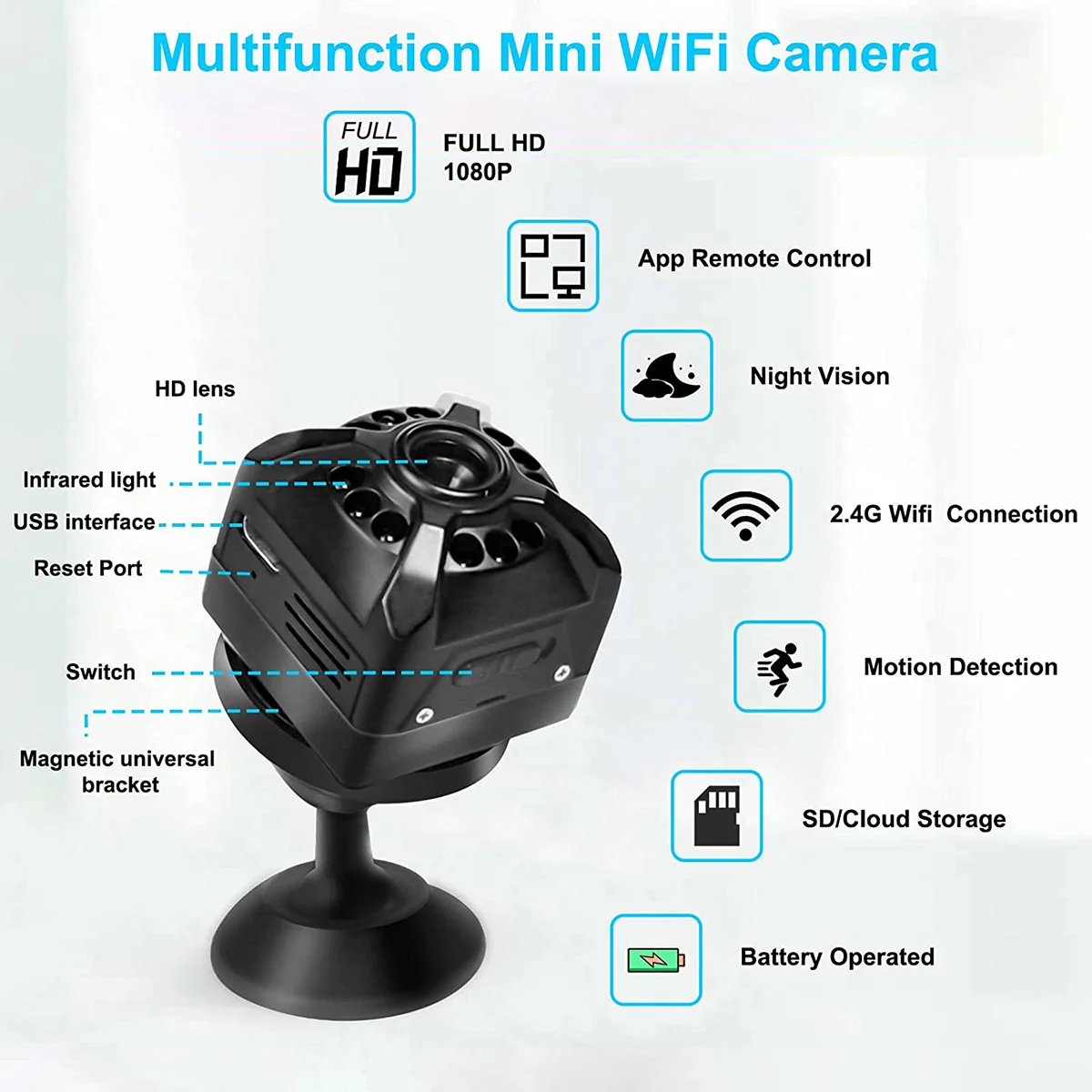 

X5 Mini Camera 1080P 200W HD Night Vision Indoor Wifi Camera Security Remote View Camera Support TF Card Storage