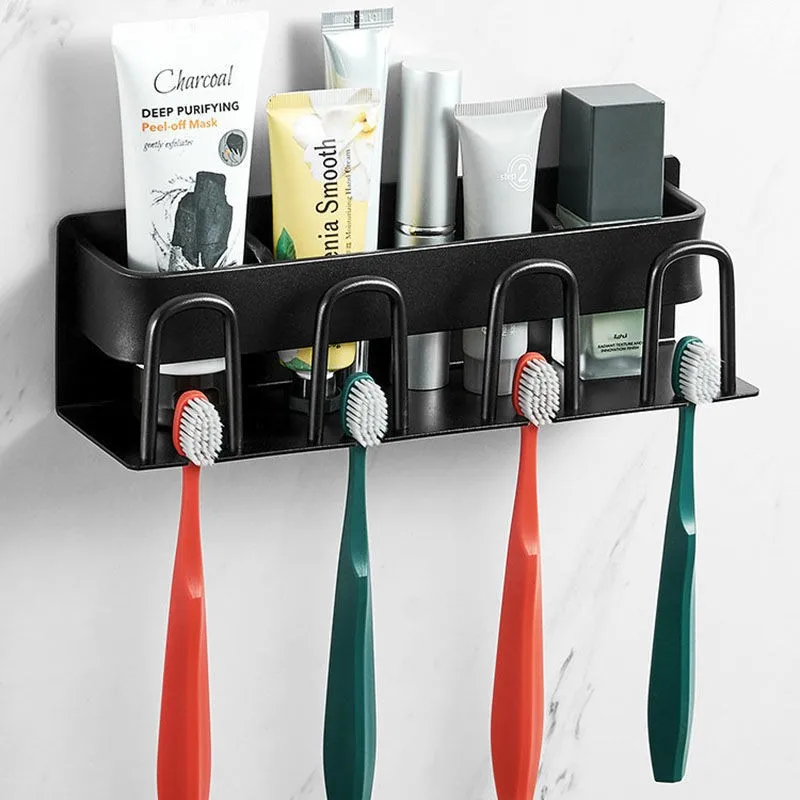 

Toothbrush Holder Bathroom Toothpaste Storage Rack With Cup Holder Wall Mounted Razor Stand Organizer Shelf Bathroom Accessories
