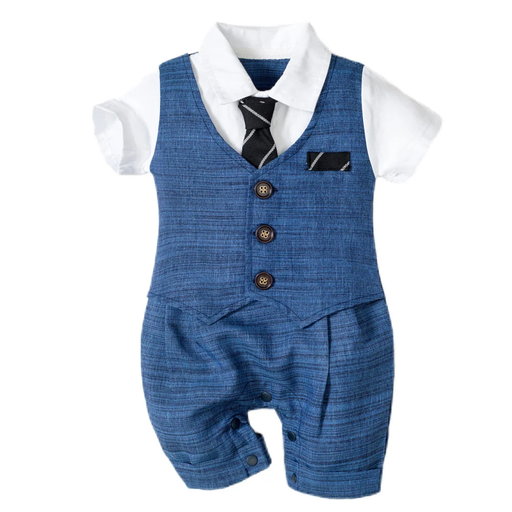 

Одежда для маленьких мальчиков, летняя хлопковая официальная детская одежда для новорожденных, цельная одежда с галстуком, красивый детский комбинезон, костюм для маленьких мальчиков