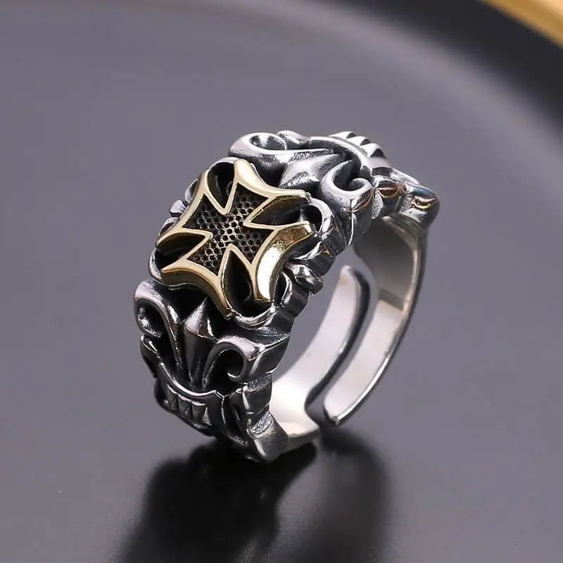 New Punk Big Cross Ring Resizable Fashion Men's Personality Design Jewelry Street Retro Gothic Trend Accessories Gift Wholesale