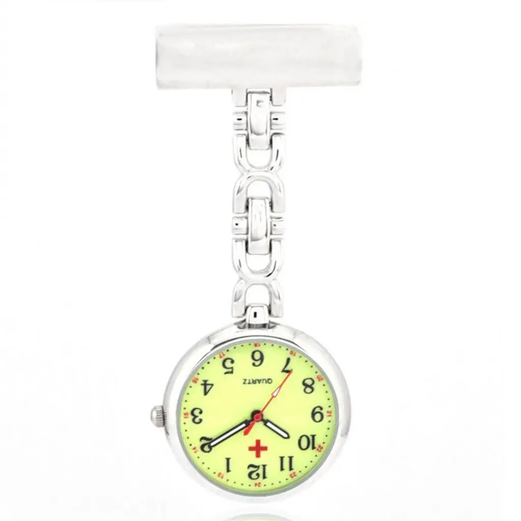 

Fashion Large Face Nurses Pocket Fob Watch On Bar With Brooch White Luminous