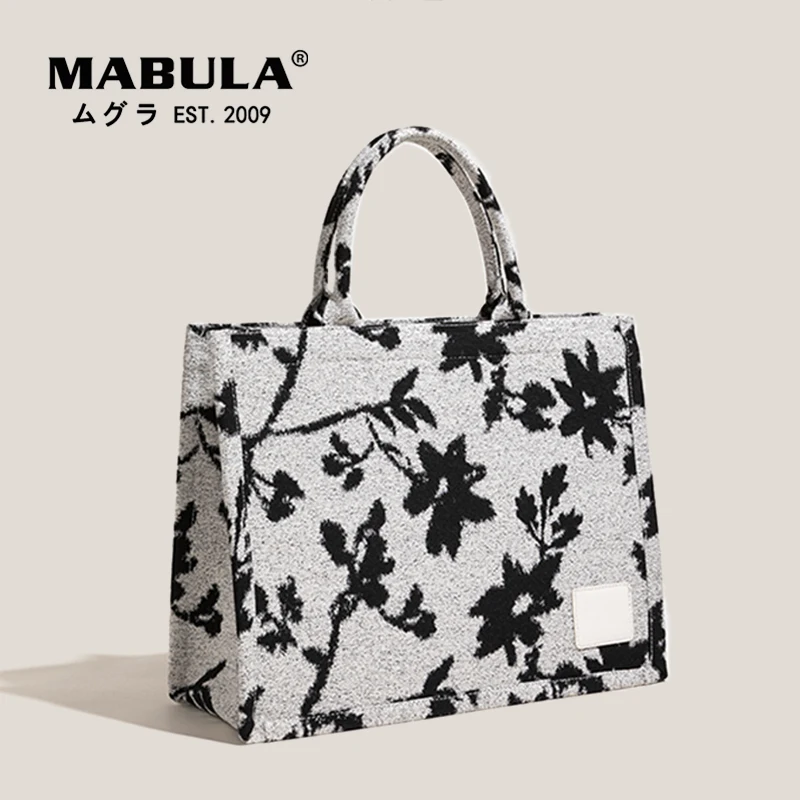 

MABULA Flower Print Women Satchel Shopper Handbags Vintage Canvas Top Handle Purses Crssobody Bag with Removable Strap