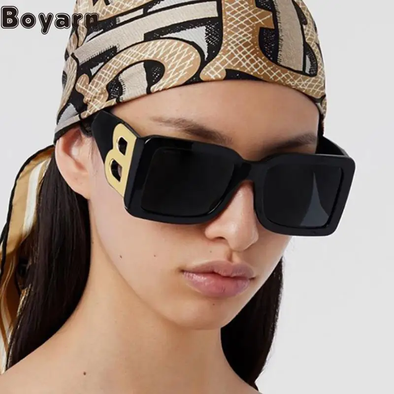 

Boyarn Women's Retro B-shaped Sunglasses Large Frame Square Men's Fashion Sunglasses Personality Ins Cross -border