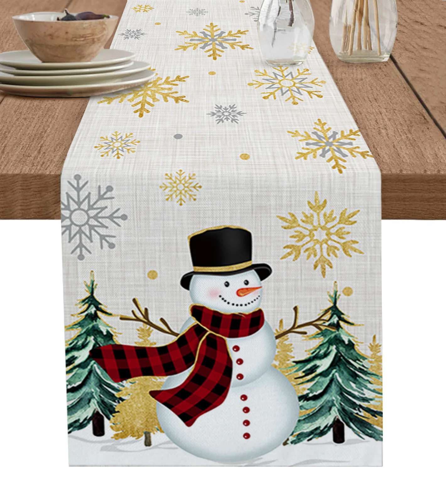 

Christmas Christmas Tree Snowman Table Runner Christmas Dining Table Decor Linen Table Runners Wedding Decor Table Cloth