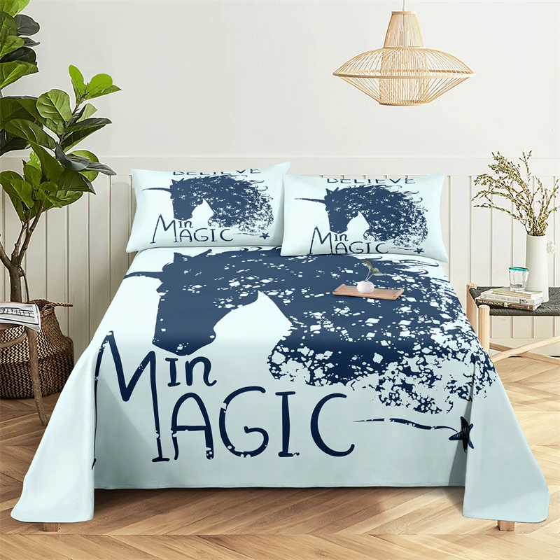 

Cartoon Unicorn0.9/1.2/1.5/1.8/2.0m Bedding Sheet Home Digital Printing Polyester Bed Flat Sheet With Pillowcase Print Bed Sheet