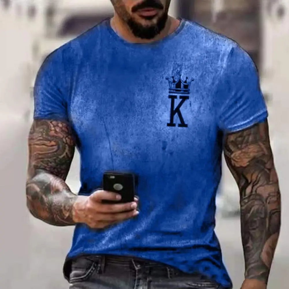 

2022 New Men T-shirt O Neck Creative 3D Fashion K gradient printing Crown Print Pullover Summer Tops Daily Clothes