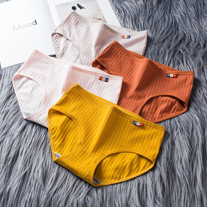 

Women Cotton Underwear Seamless Panties Sexy Panty Female Breathable Solid Color Stripe Underpants Girls' Lingerie Briefs M-XL