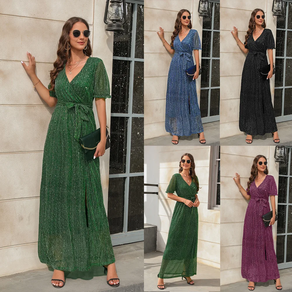 

Spring and summer 2023 new v-neck high-waistband dress party dress