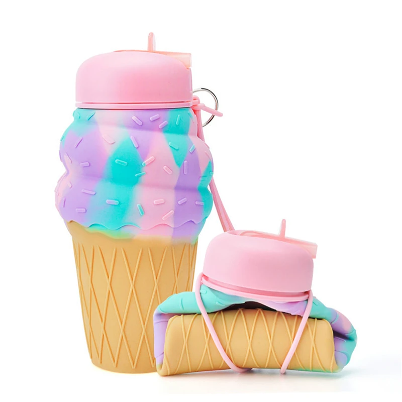 

500ML Ice Cream Water Bottle Childs Cute Water Cup Sports Foldable Water Bottles for School Outdoor Picnic Traveling Hiking Yoga